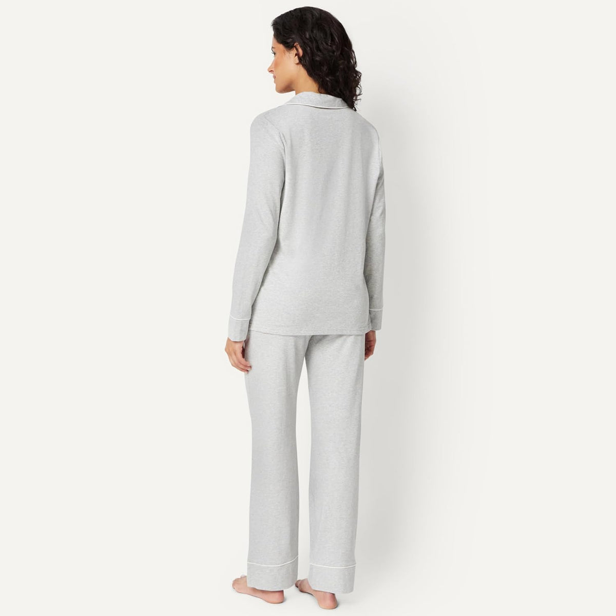 Amazon Essentials Women's Cotton Modal Long-Sleeve Notch Collar Shirt and Full-Length Elastic Waist Pajama Pant Set