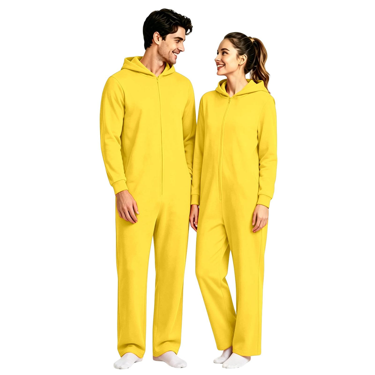 Halloween Onesie Adult 16 Solid Color Zip Up Hooded Couple Pajama Costumes