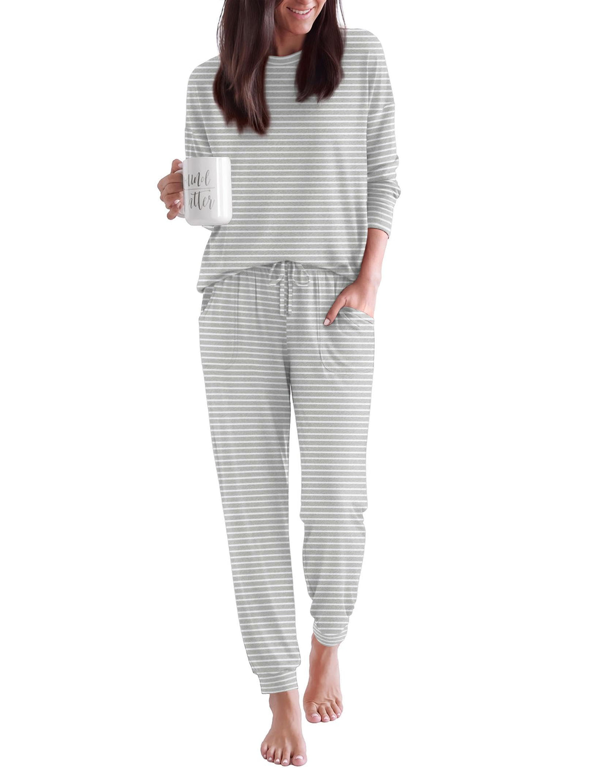 Ekouaer Pajamas for Women Set 2 Piece Long Sleeve Pjs Casual Lounge Sets