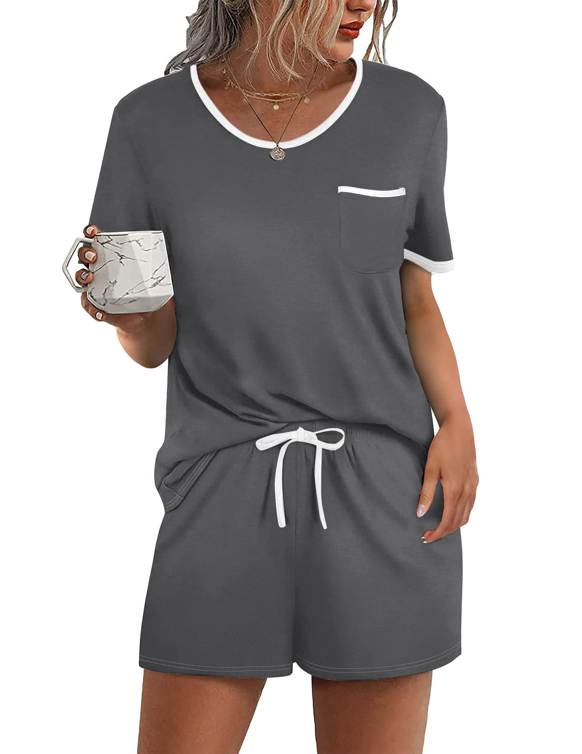 Ekouaer Pajamas for Womens Set 2 Piece Soft Sleepwear, Chest Pocket