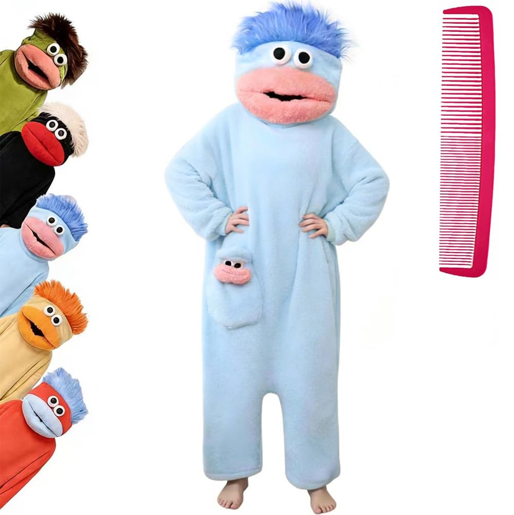Brrioe Funny Big Mouth Monster Onesie Pajamas with Large Comb – Oversized Plush Fleece Hooded One Piece for Sleep & Party