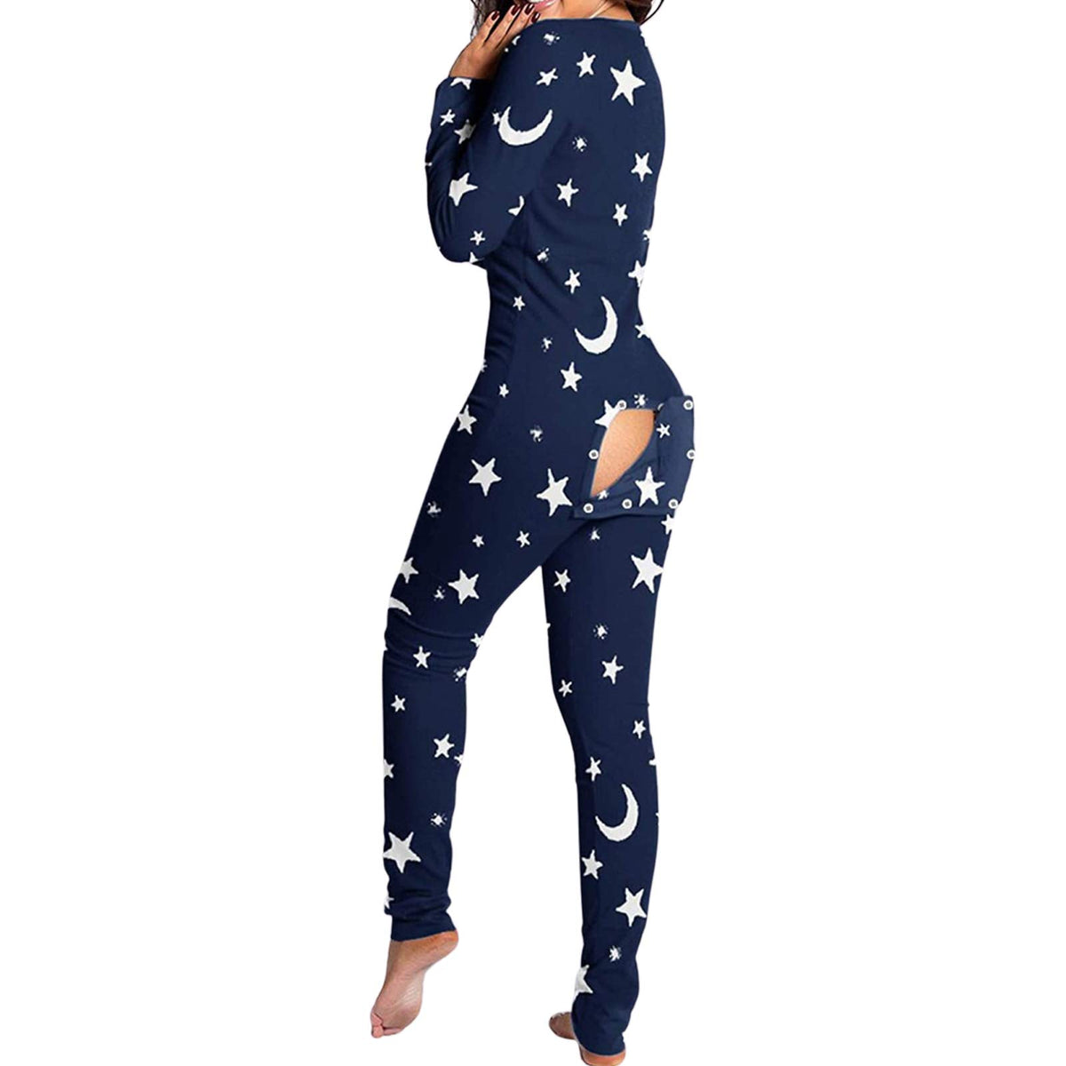 KMBANGI Women's Sexy Deep V Neck Butt Flap Pajamas One Piece Bodycon Rompers Jumpsuit with Drop Seat Plus Size
