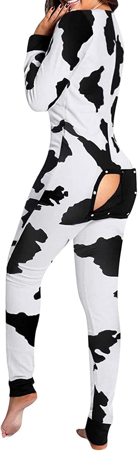 KMBANGI Women's Sexy Deep V Neck Butt Flap Pajamas One Piece Bodycon Rompers Jumpsuit with Drop Seat Plus Size