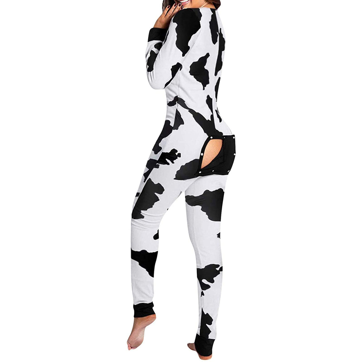 KMBANGI Women's Sexy Deep V Neck Butt Flap Pajamas One Piece Bodycon Rompers Jumpsuit with Drop Seat Plus Size