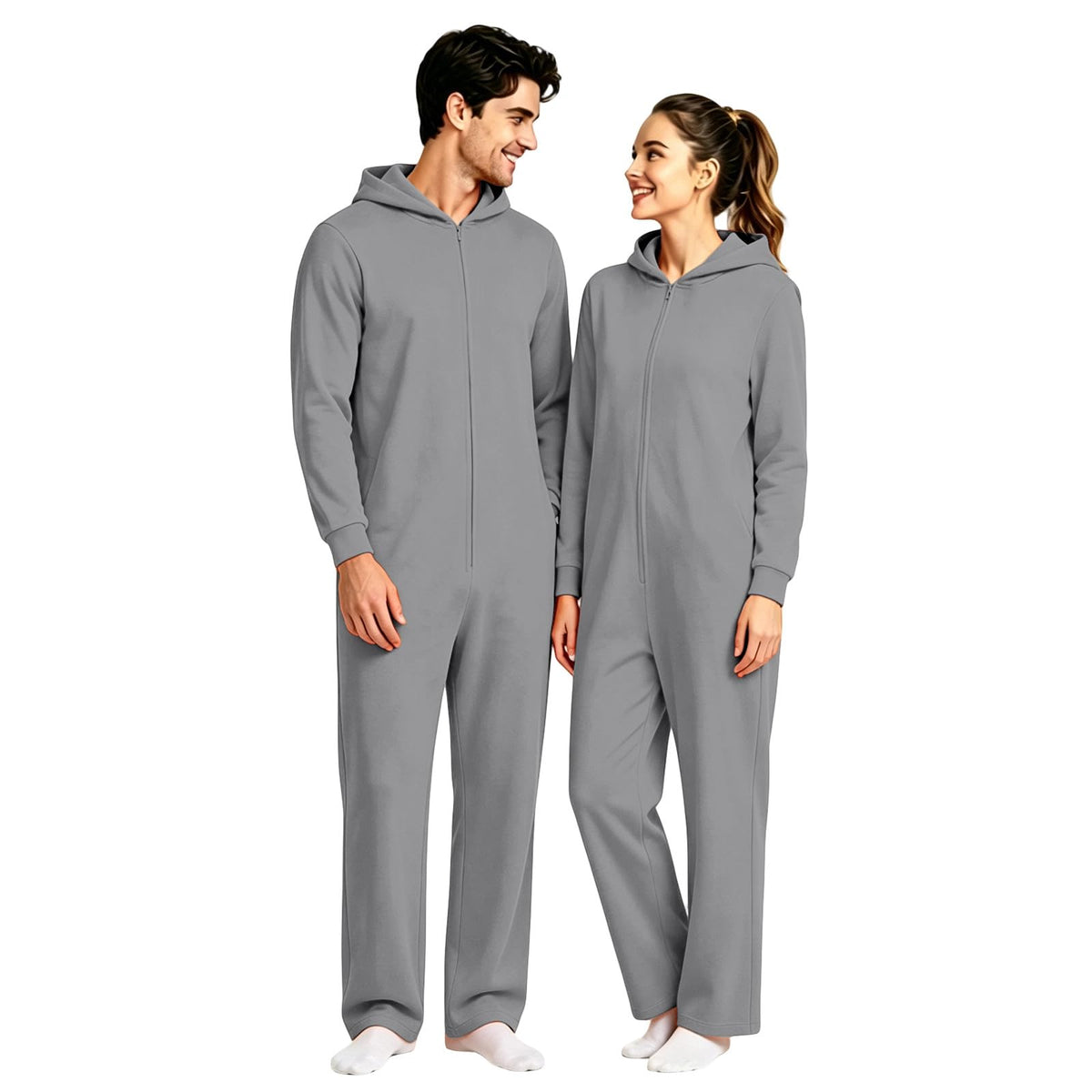 Halloween Onesie Adult 16 Solid Color Zip Up Hooded Couple Pajama Costumes