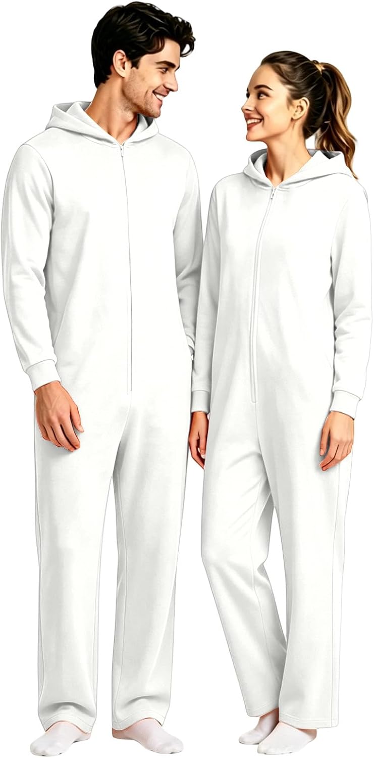 Halloween Onesie Adult 16 Solid Color Zip Up Hooded Couple Pajama Costumes