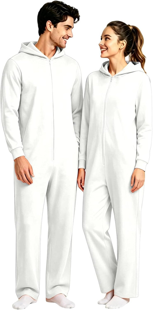 Halloween Onesie Adult 16 Solid Color Zip Up Hooded Couple Pajama Costumes