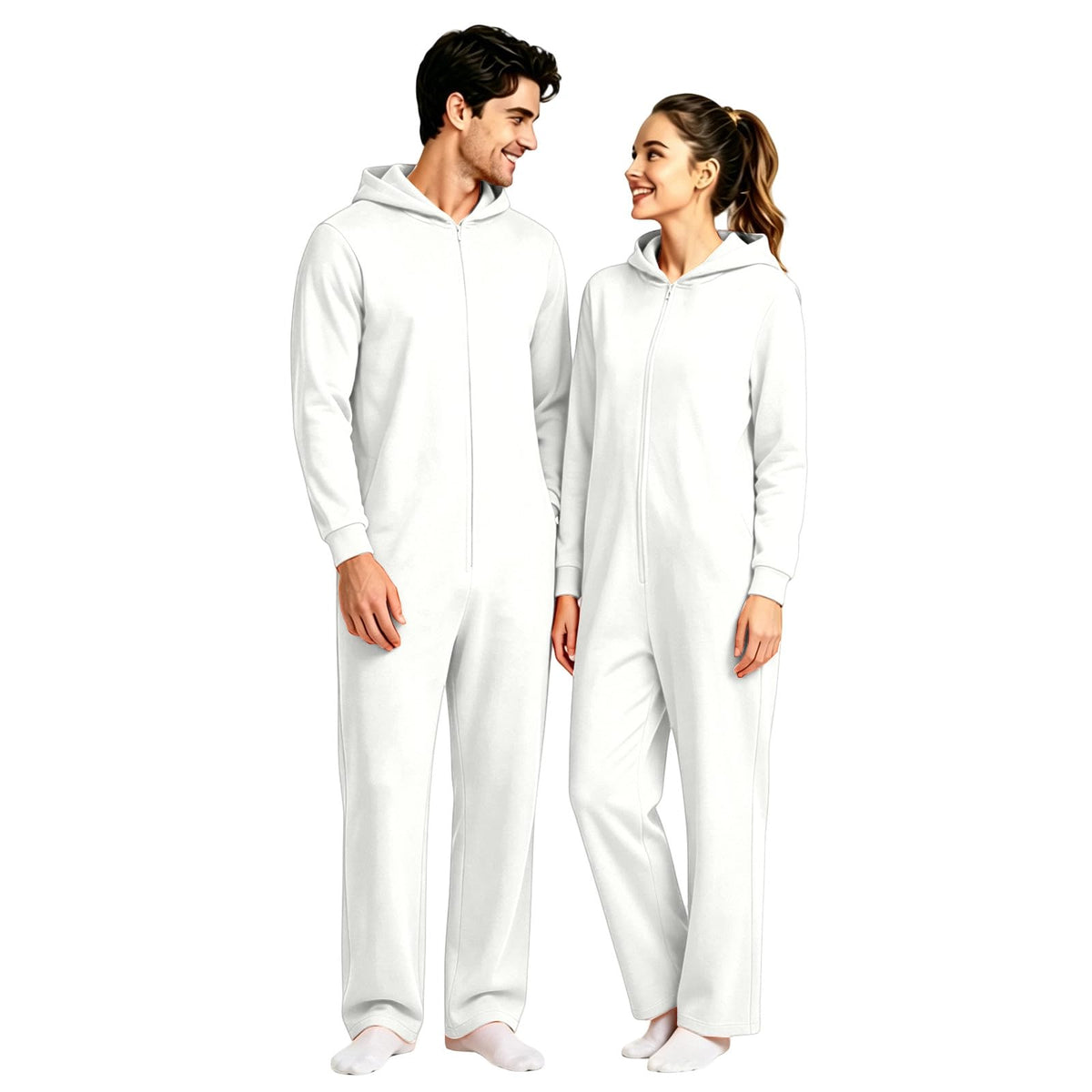 Halloween Onesie Adult 16 Solid Color Zip Up Hooded Couple Pajama Costumes