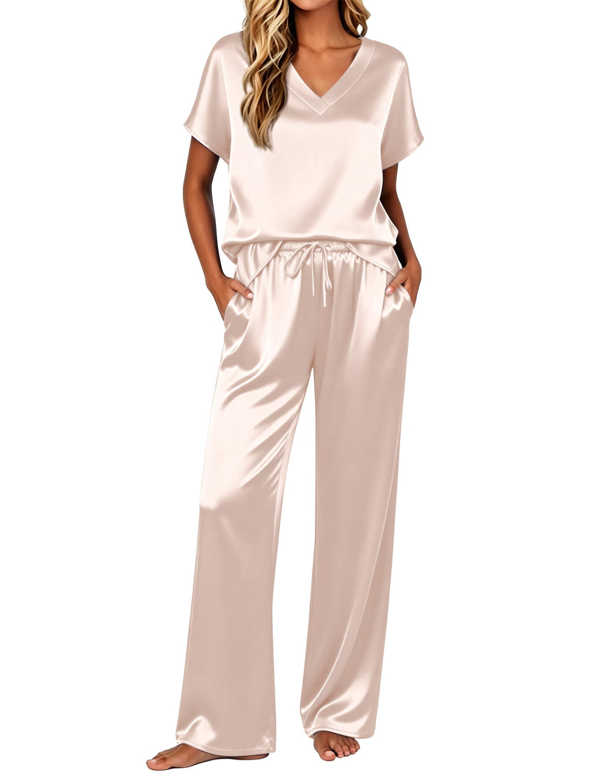 Ekouaer Womens Silk Pajamas Set 2 Piece Satin Pjs Cap Sleeve Loungewear