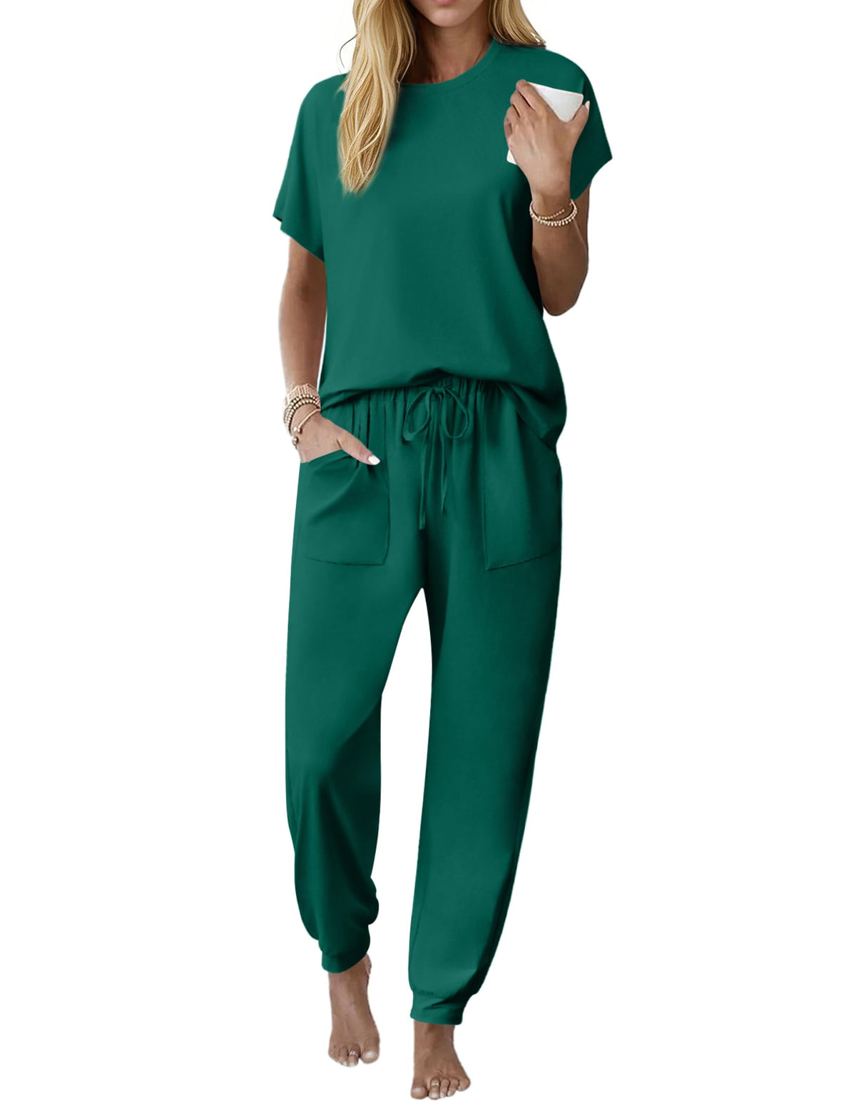 Ekouaer Womens Pajama Sets 100% Cotton Pjs 2 Piece Jogger Pants Lounge Sets