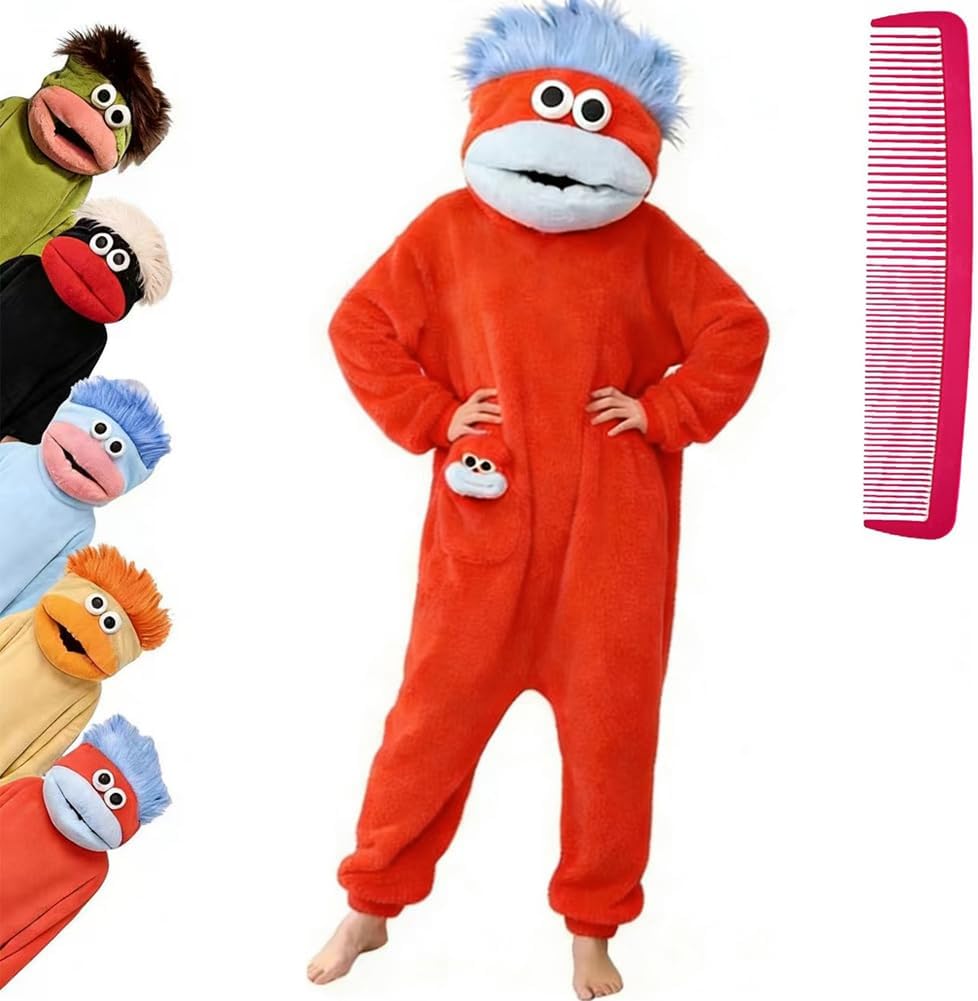 Brrioe Funny Big Mouth Monster Onesie Pajamas with Large Comb – Oversized Plush Fleece Hooded One Piece for Sleep & Party