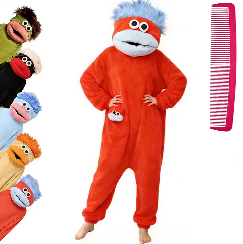 Brrioe Funny Big Mouth Monster Onesie Pajamas with Large Comb – Oversized Plush Fleece Hooded One Piece for Sleep & Party