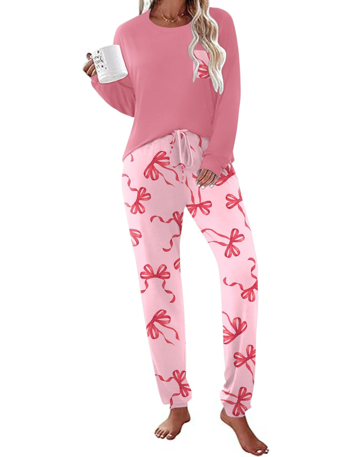 Ekouaer Womens Pajama Sets Long Sleeve Pjs Lounge Sets Joggers with Pockets