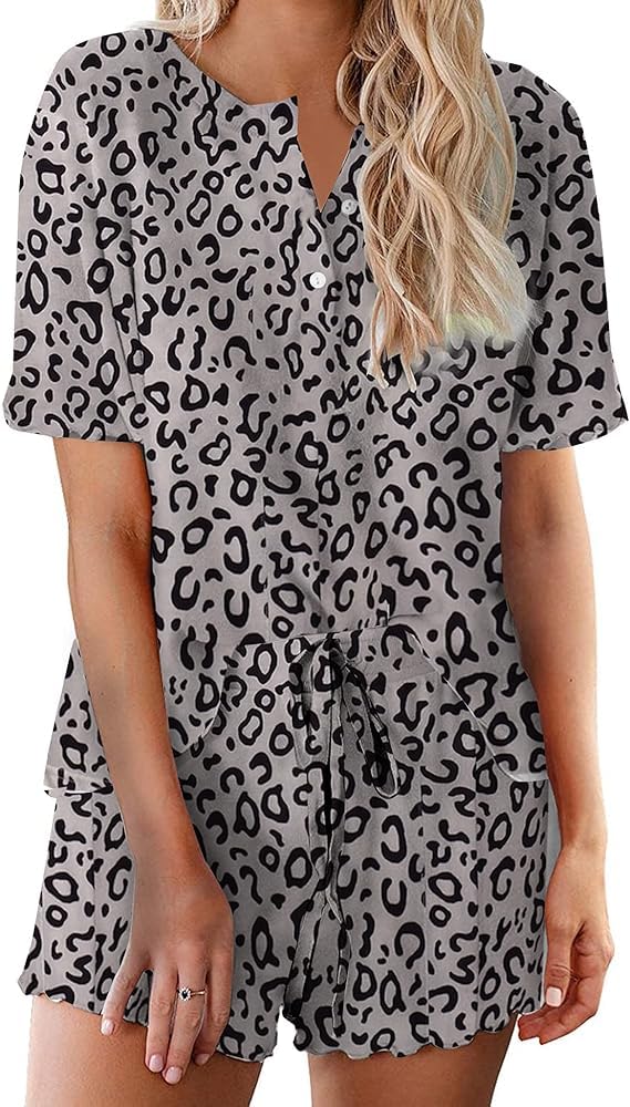 Ekouaer Pajamas Set for Women Short Sleeve Lounge Set 2 Piece Soft Cute Pjs