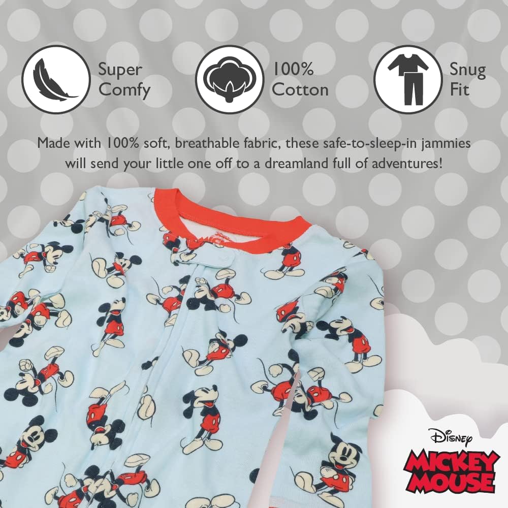Disney Kids' Mickey & Minnie Mouse 2-pack Footless One-Piece Pajama Set