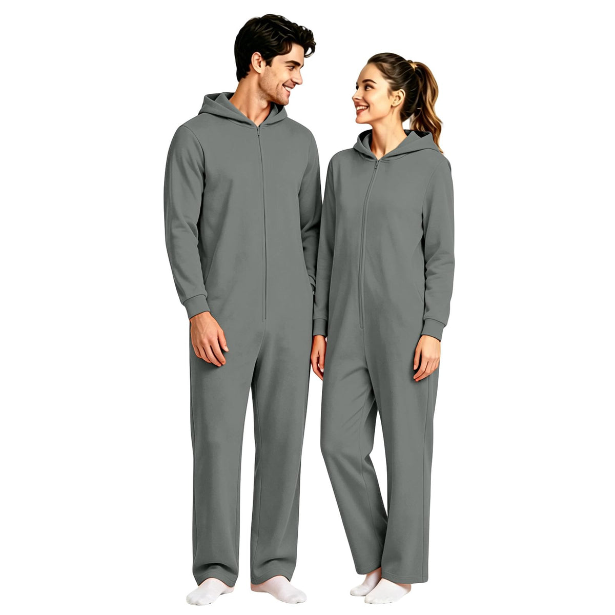Halloween Onesie Adult 16 Solid Color Zip Up Hooded Couple Pajama Costumes