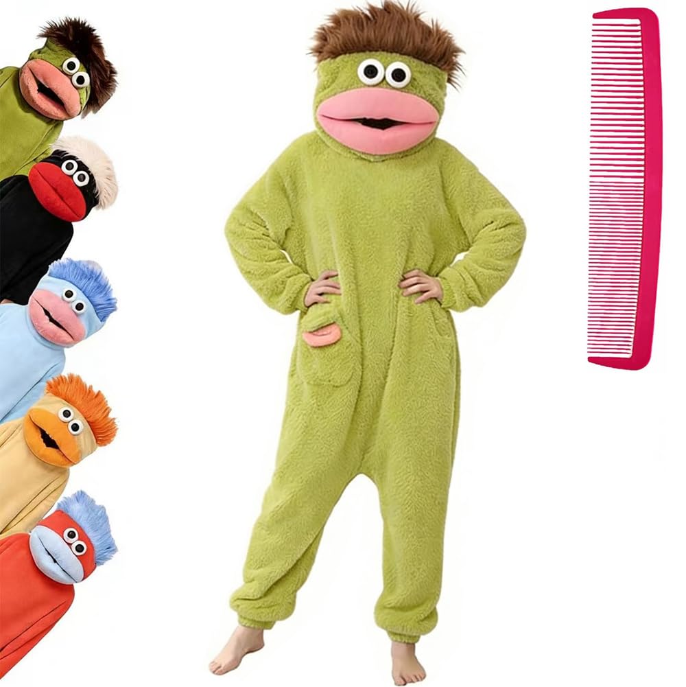 Brrioe Funny Big Mouth Monster Onesie Pajamas with Large Comb – Oversized Plush Fleece Hooded One Piece for Sleep & Party