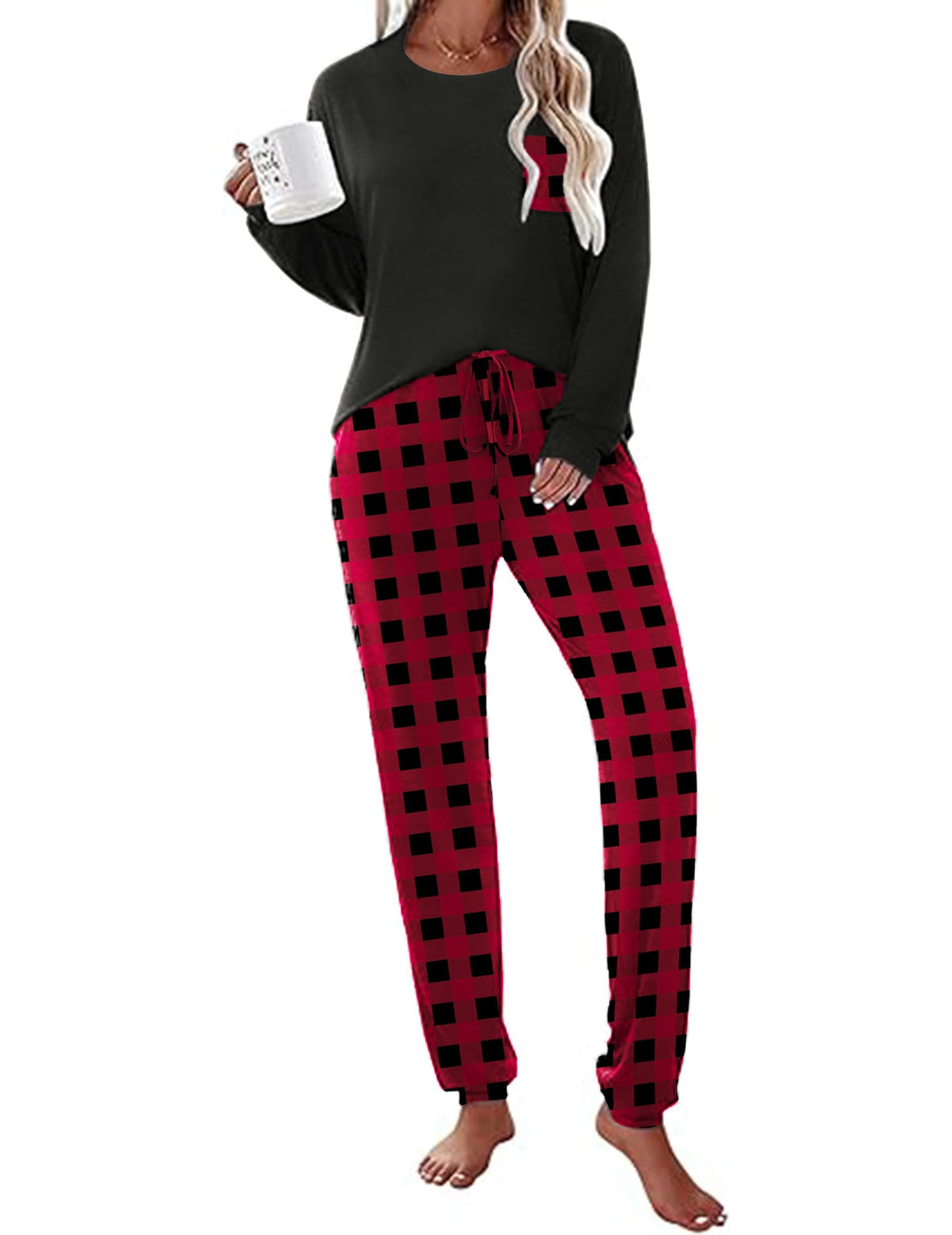 Ekouaer Womens Pajama Sets Long Sleeve Pjs Lounge Sets Joggers with Pockets