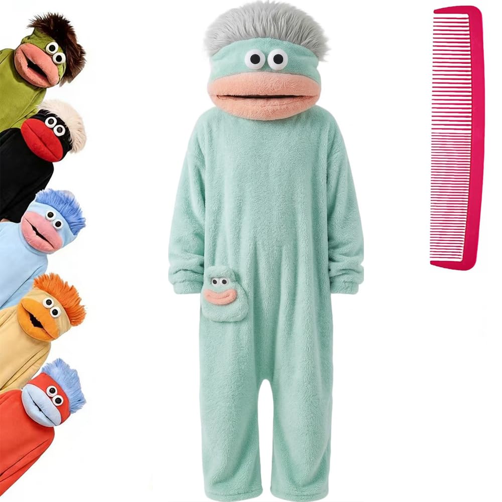 Brrioe Funny Big Mouth Monster Onesie Pajamas with Large Comb – Oversized Plush Fleece Hooded One Piece for Sleep & Party
