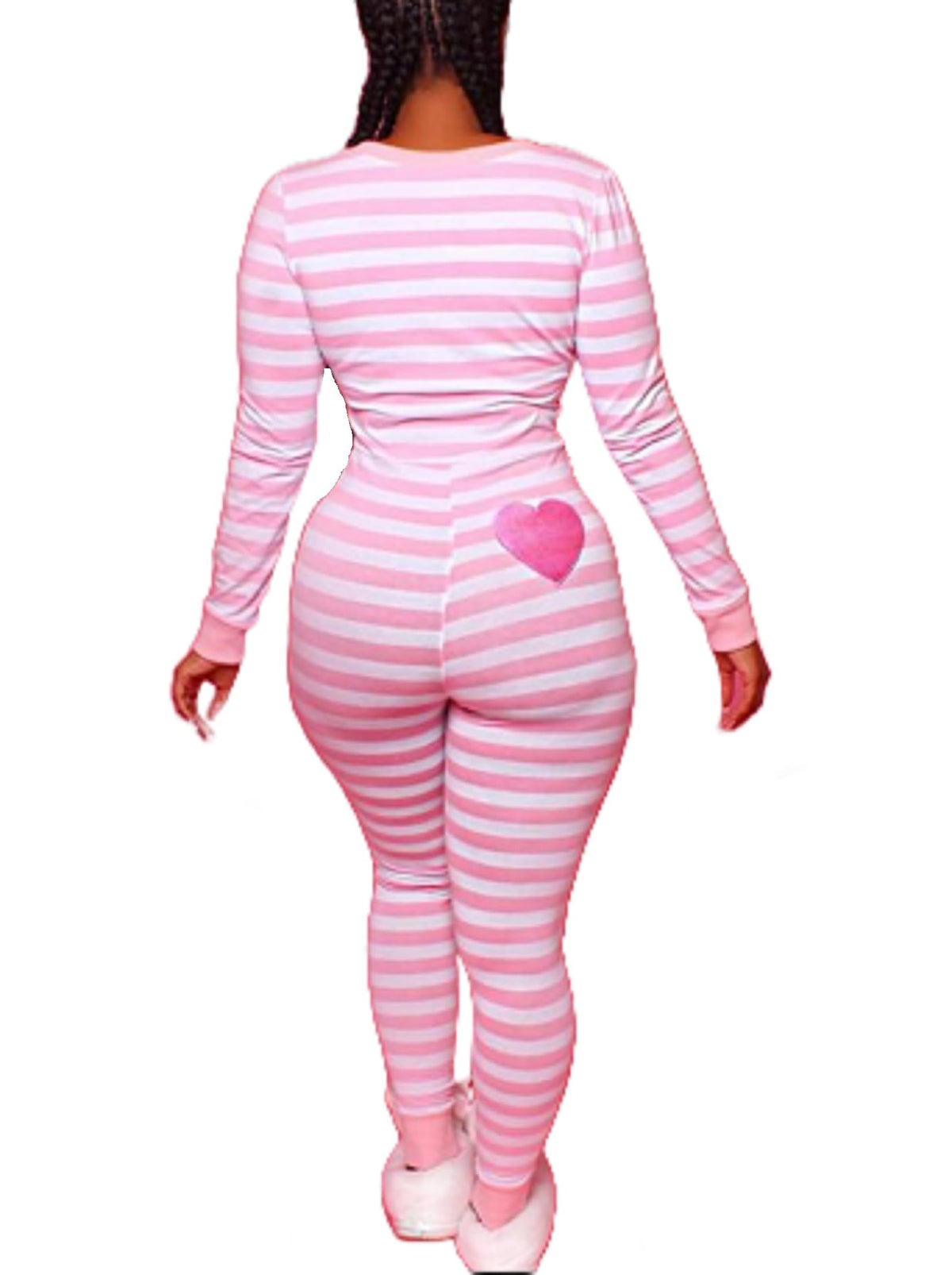 Women Christmas Button V-Neck Jumpsuit Long Sleeve Bodycon Pajama Sleepwear