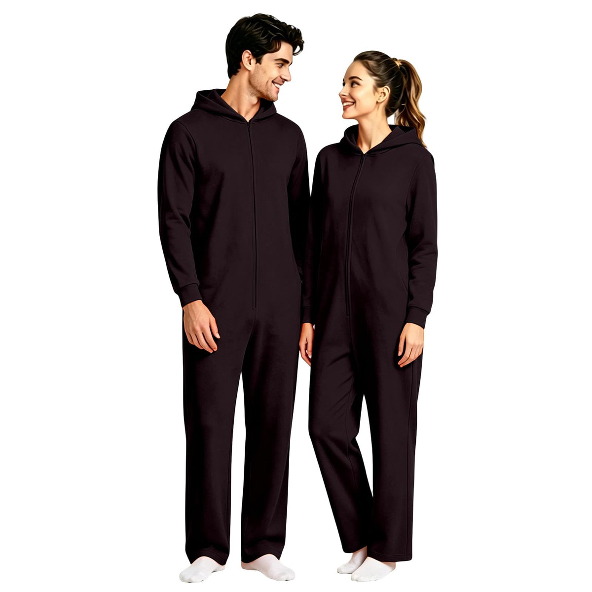 Halloween Onesie Adult 16 Solid Color Zip Up Hooded Couple Pajama Costumes