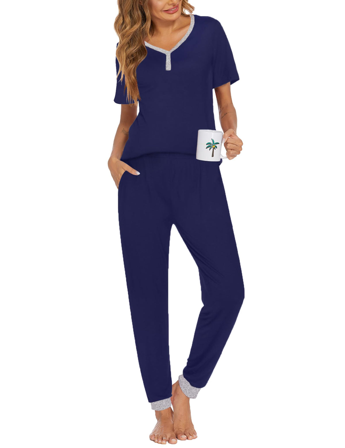 Ekouaer Pajamas for Women Set 2 Piece Short Sleeve Fall Pjs with Pockets