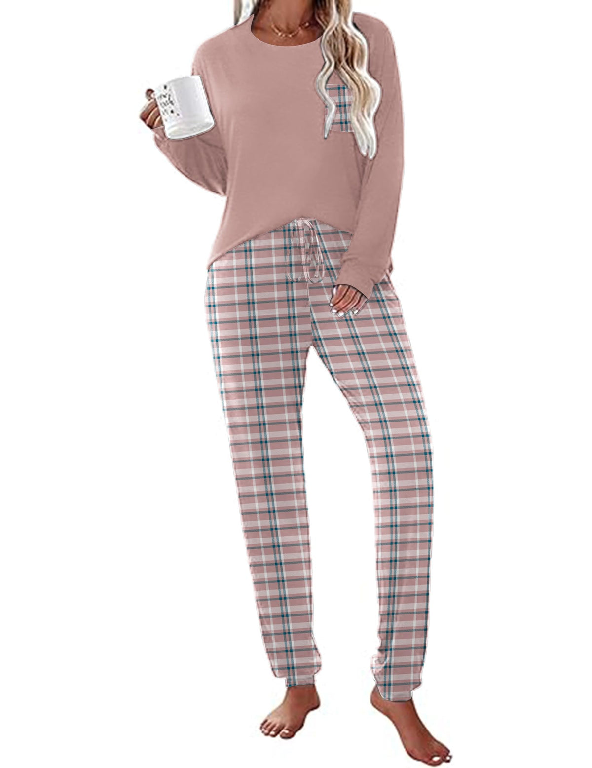 Ekouaer Womens Pajama Sets Long Sleeve Pjs Lounge Sets Joggers with Pockets