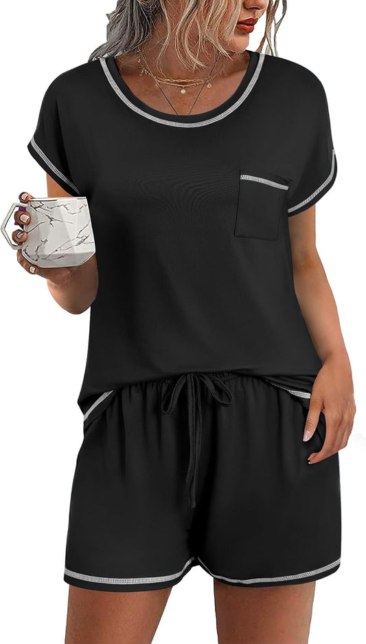Ekouaer Womens Pajama Sets 2 Piece Pjs Short Sleeve Top and Shorts