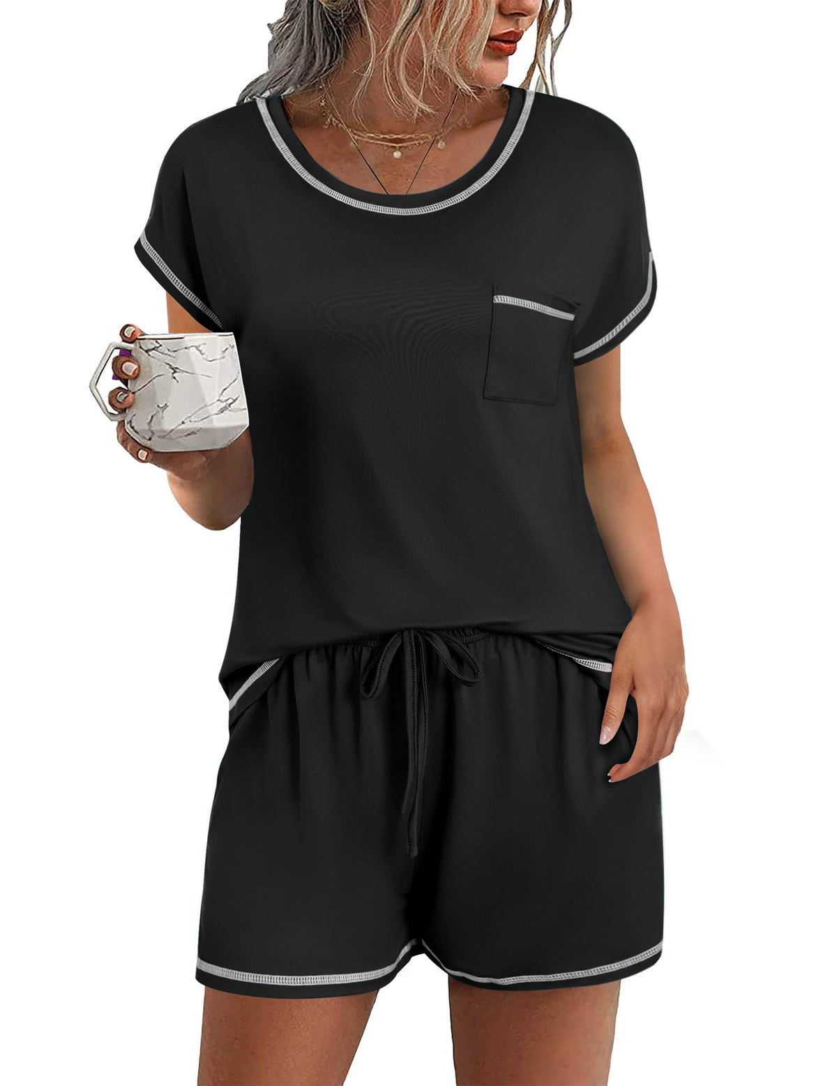 Ekouaer Womens Pajama Sets 2 Piece Pjs Short Sleeve Top and Shorts