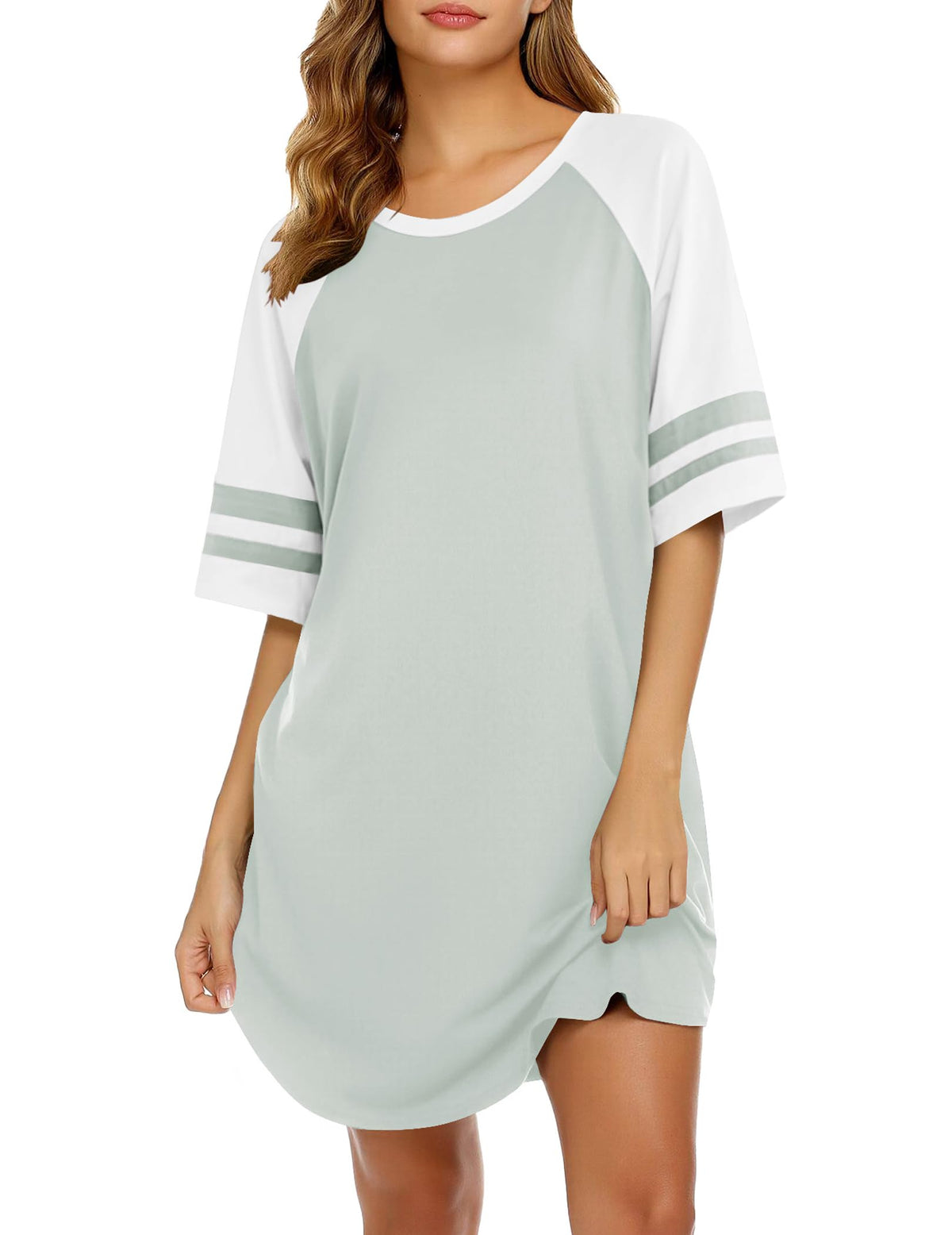 Ekouaer Cotton Nightgowns for Women Color Block Short Sleeve Sleep Shirts