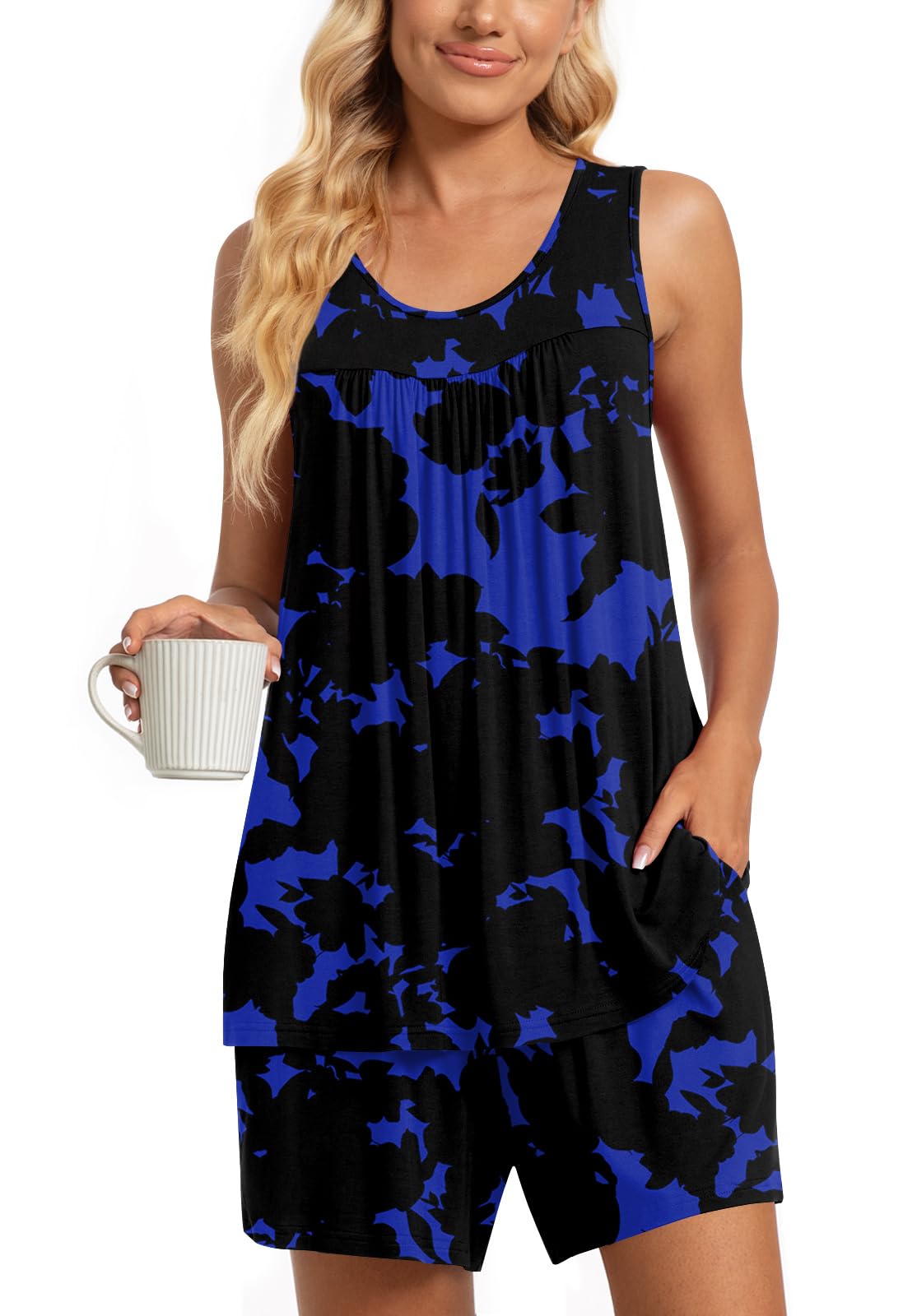TAOHUADAO 2 Piece Women's Sleeveless Pajama Sets, Lounge Sleepwear Ladies Pjs Sets with Pockets