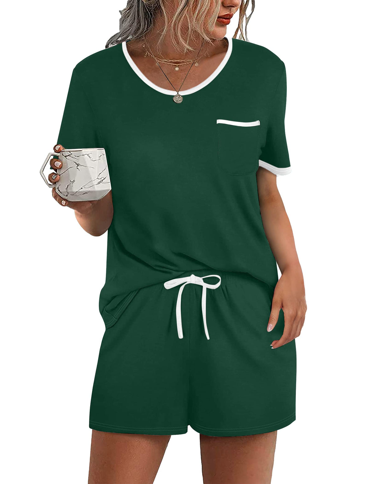 Ekouaer Pajamas for Womens Set 2 Piece Soft Sleepwear, Chest Pocket