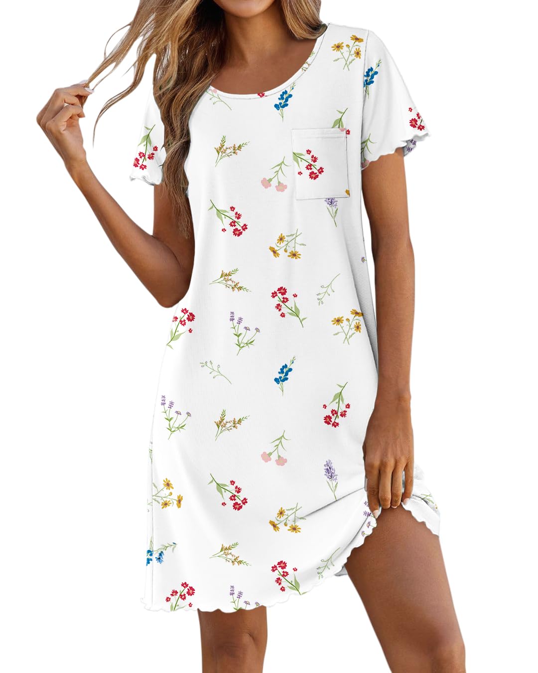 Ekouaer Bamboo Viscose Sleep Shirts for Women Short Sleeve Nightgowns