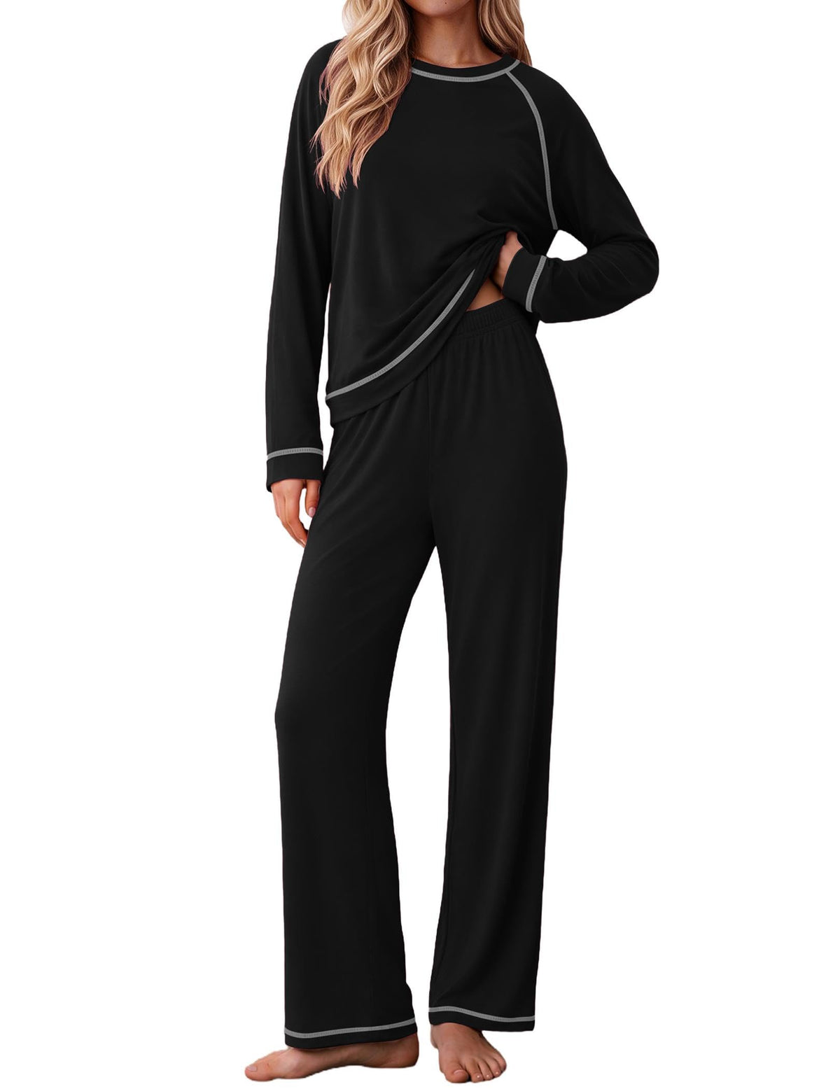 Ekouaer Womens Pajamas Long Sleeve Pjs Soft Loungewear 2 Piece Lounge Sets