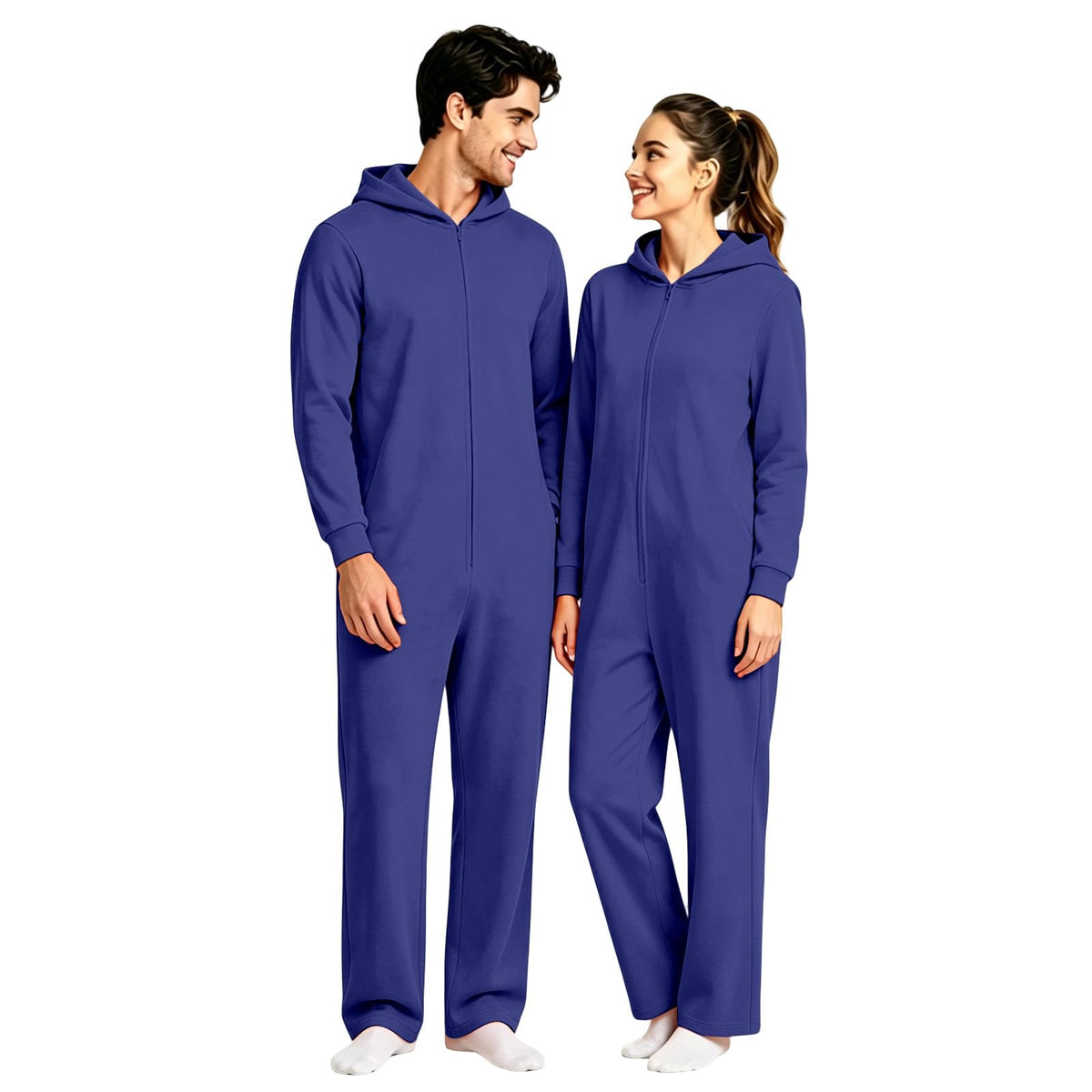 Halloween Onesie Adult 16 Solid Color Zip Up Hooded Couple Pajama Costumes