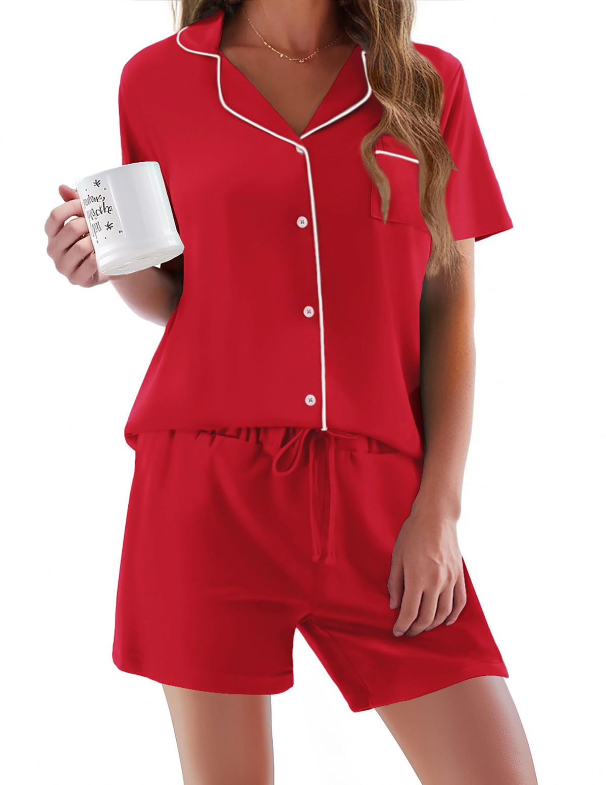 Ekouaer Pajamas Set for Women Short Sleeve Sleepwear Button Down Pj XS-XXXL