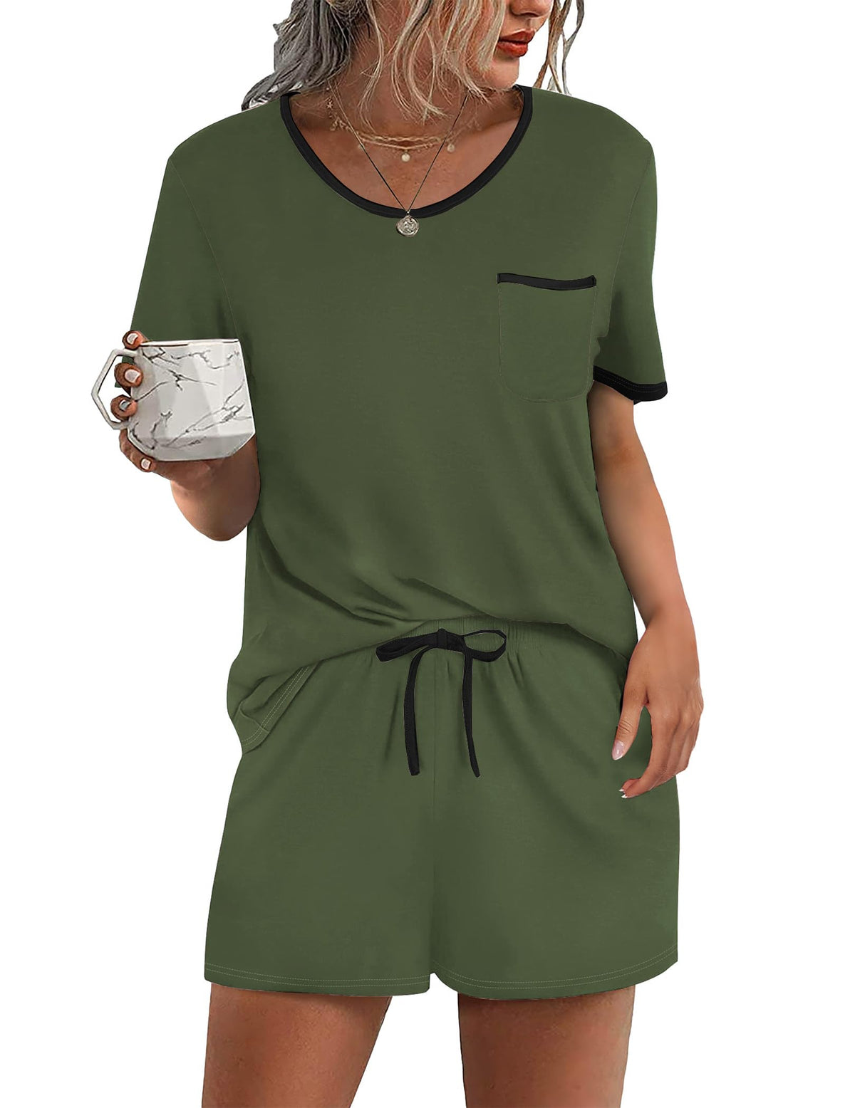 Ekouaer Pajamas for Womens Set 2 Piece Soft Sleepwear, Chest Pocket