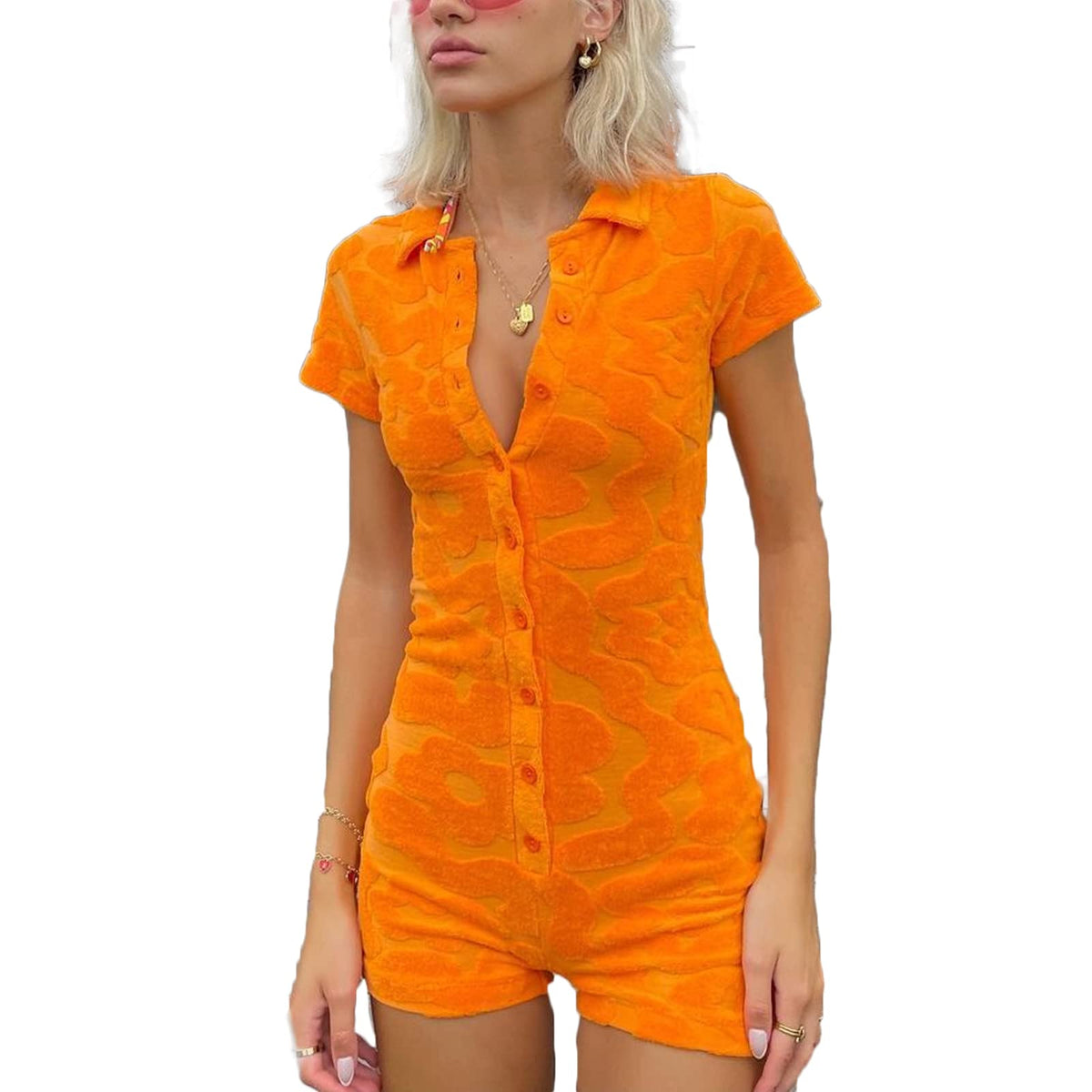 RUEWEY Women V-Neck Shorts Jumpsuit One Piece Bodysuit Pajama Long Sleeve Bodycon Rompers Overall