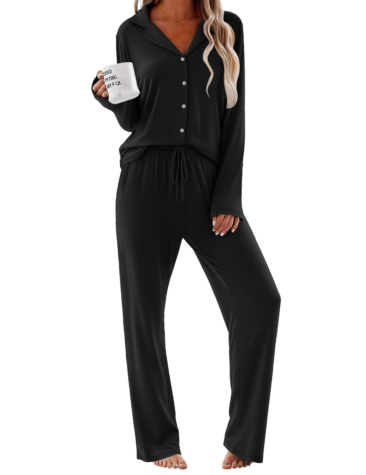 Ekouaer Pajamas for Women Set Button Up Pjs 2 Piece Long Sleeve Lounge Sets
