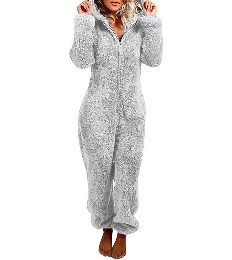 Womens Fleece Onesie Pajamas Jumpsuit Warm Sherpa Romper