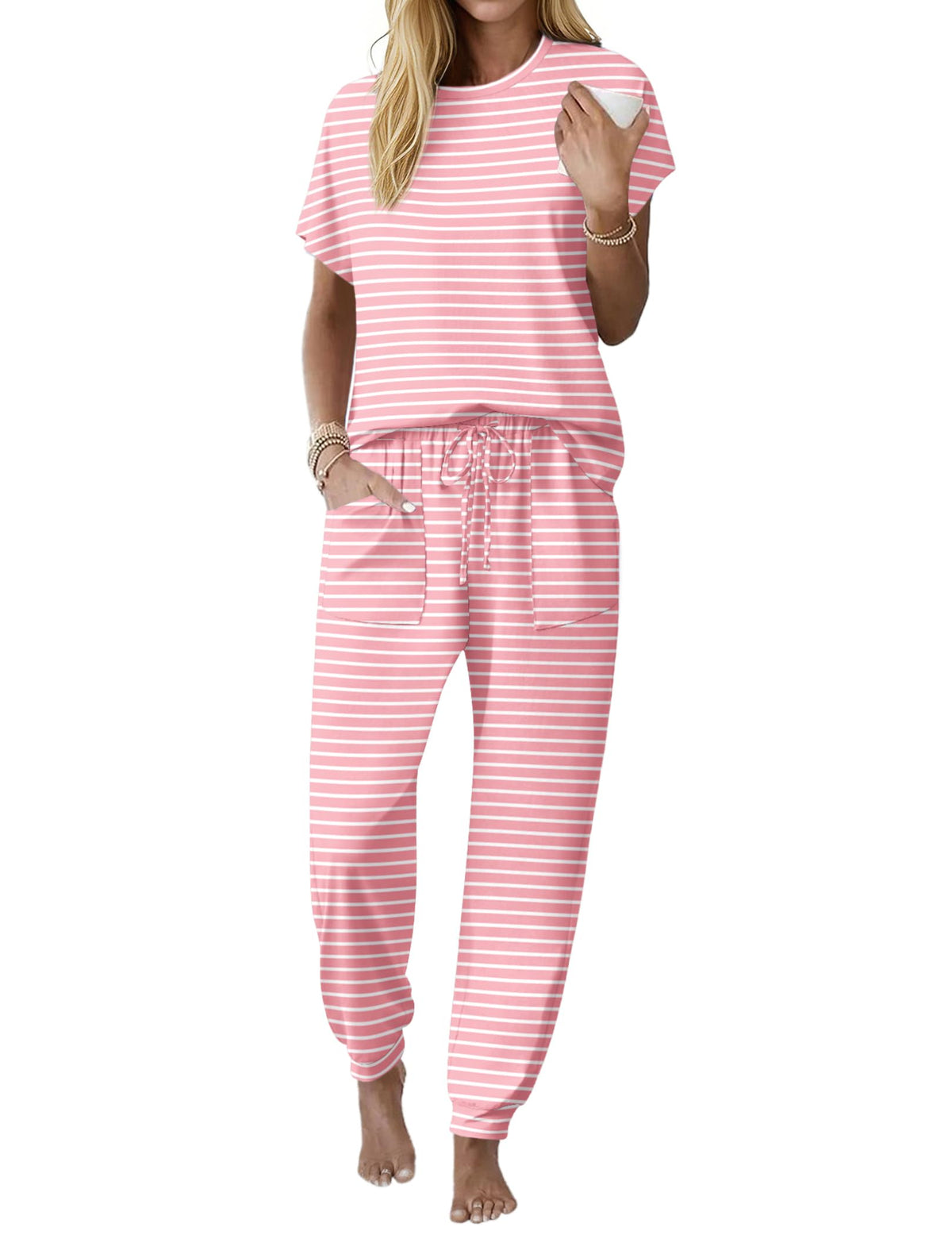 Ekouaer Womens Pajama Sets 100% Cotton Pjs 2 Piece Jogger Pants Lounge Sets