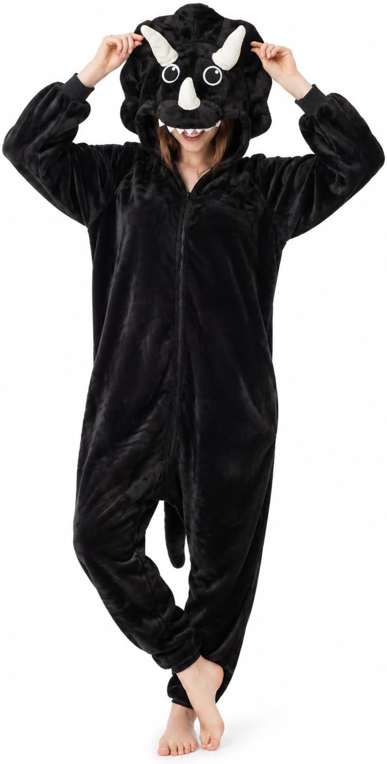 Adult Onesie, Animal Halloween Costume, Plush One Piece Pajamas with Hood