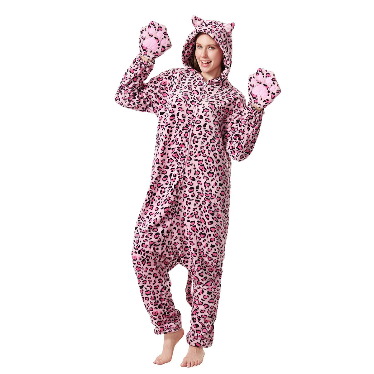 Adult Onesie, Animal Halloween Costume, Plush One Piece Pajamas with Hood