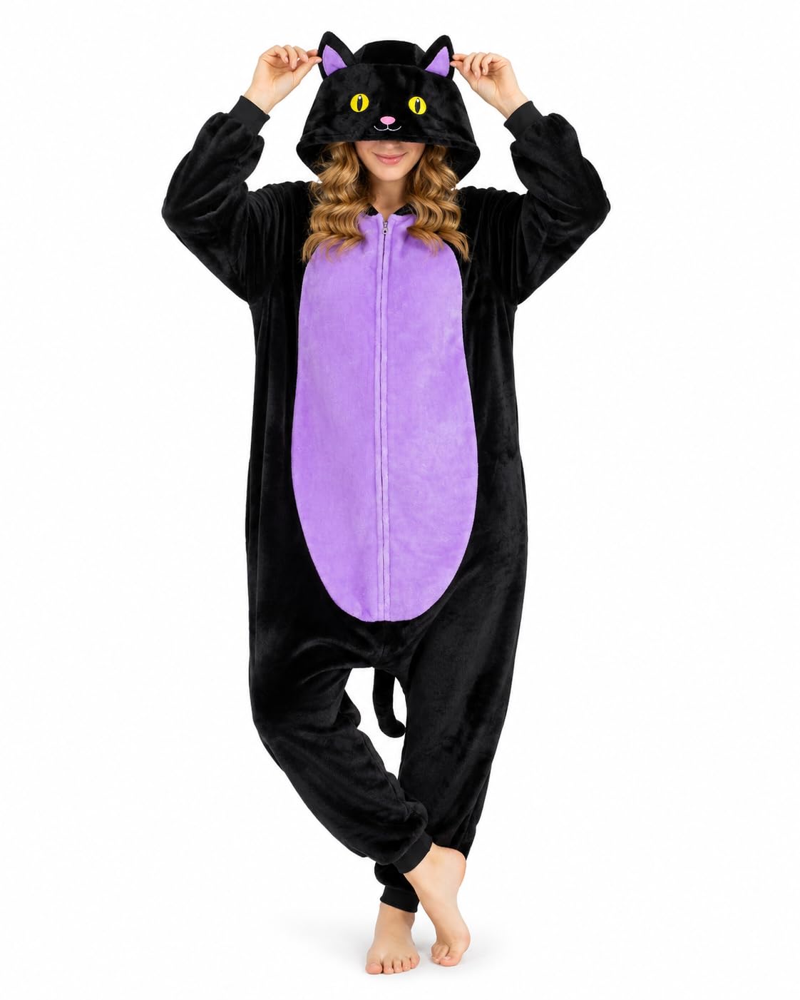 Adult Onesie, Animal Halloween Costume, Plush One Piece Pajamas with Hood