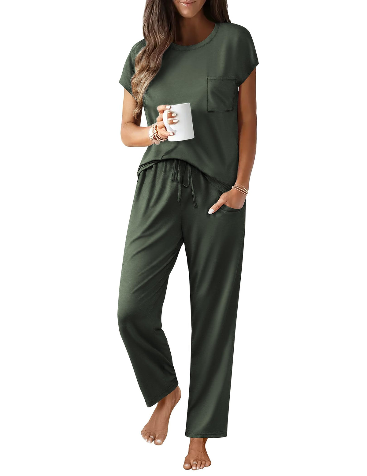 Ekouaer Womens Pajama Sets 2 Pcs Short Sleeve Lounge Set with Pockets