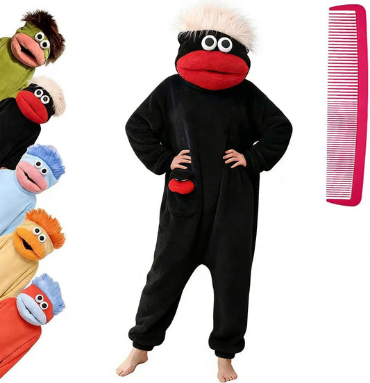 Brrioe Funny Big Mouth Monster Onesie Pajamas with Large Comb – Oversized Plush Fleece Hooded One Piece for Sleep & Party