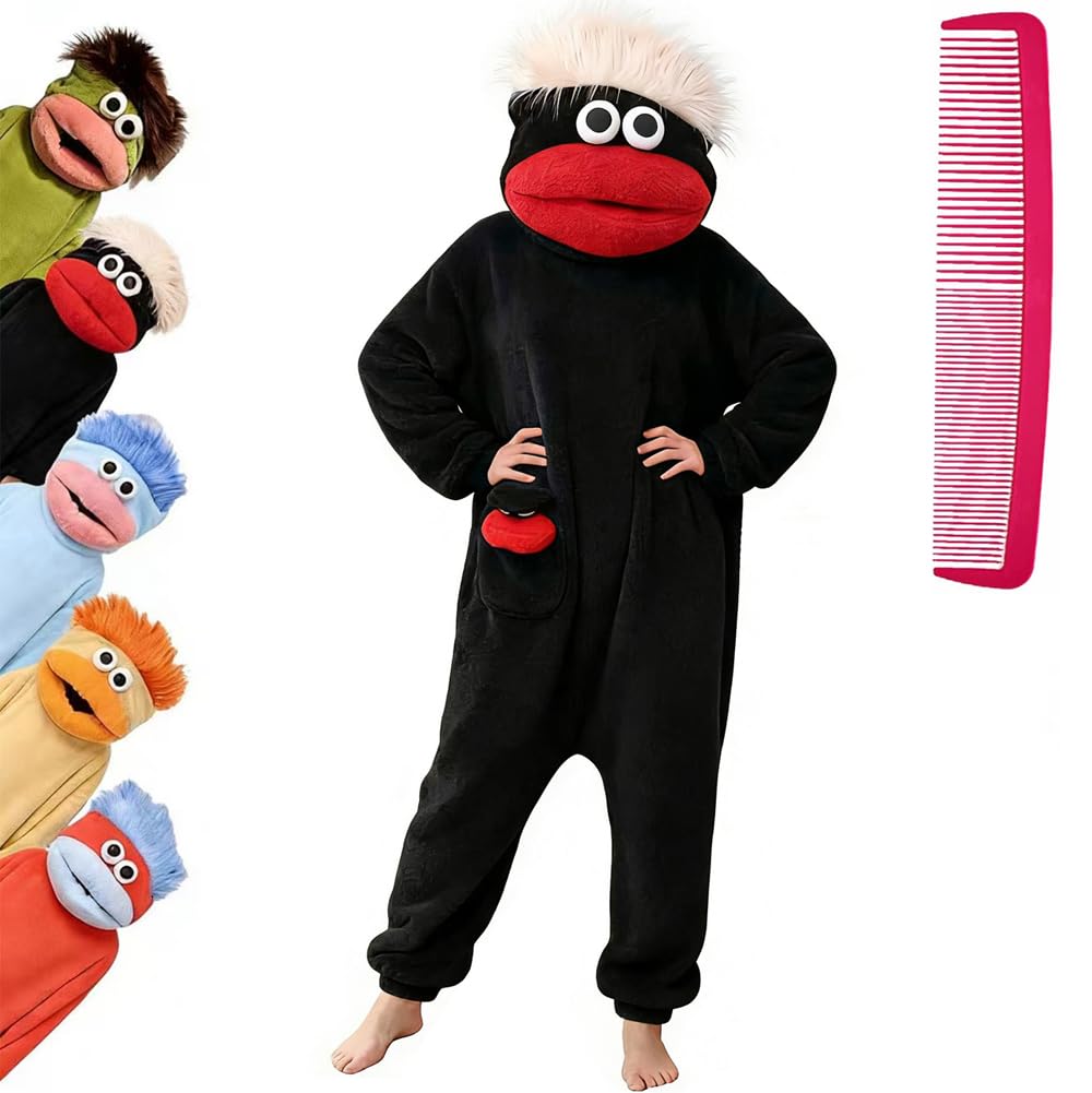 Brrioe Funny Big Mouth Monster Onesie Pajamas with Large Comb – Oversized Plush Fleece Hooded One Piece for Sleep & Party