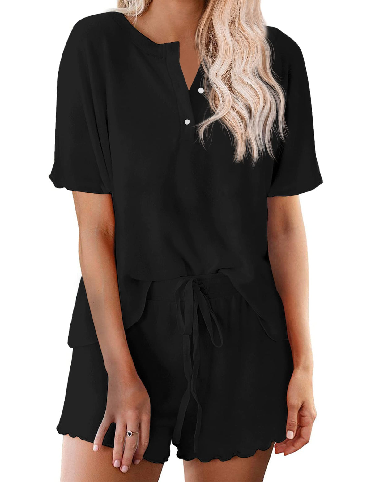 Ekouaer Pajamas Set for Women Short Sleeve Lounge Set 2 Piece Soft Cute Pjs