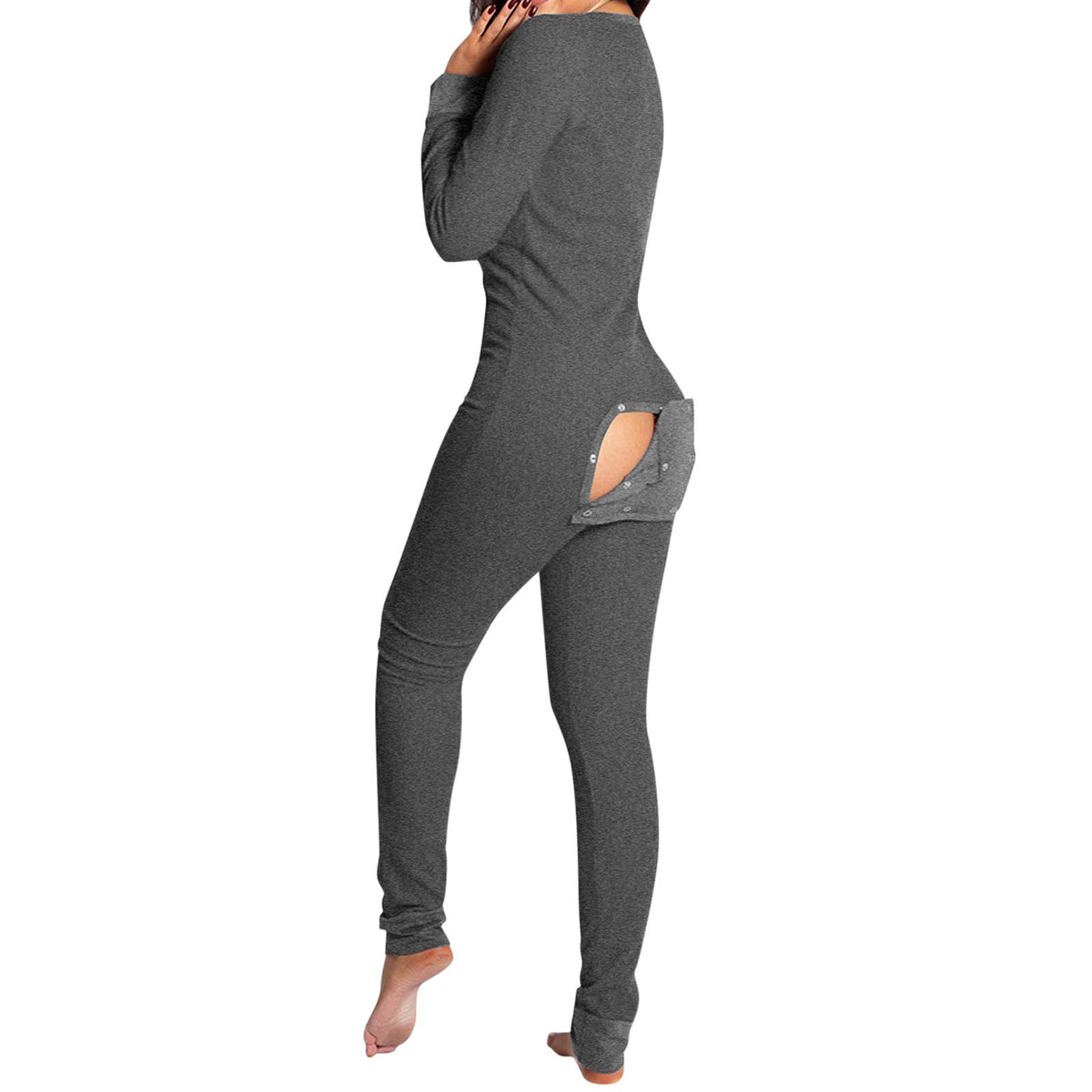 KMBANGI Women's Sexy Deep V Neck Butt Flap Pajamas One Piece Bodycon Rompers Jumpsuit with Drop Seat Plus Size