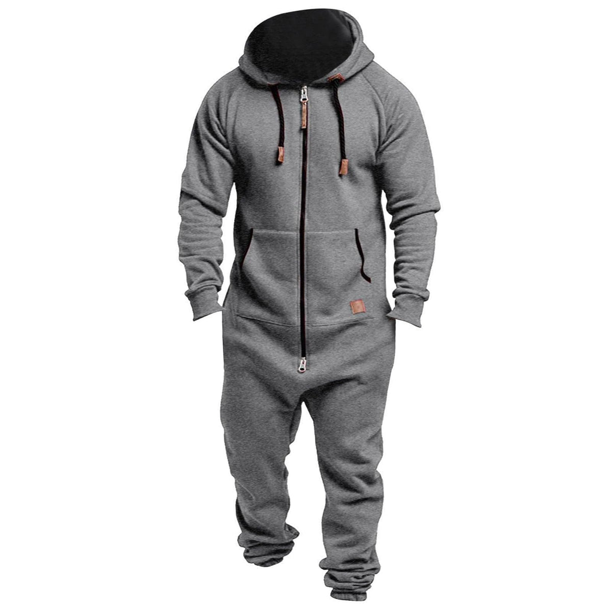 Mens Fleece Lined Hooded Jumpsuit Zip Up One Piece Pajamas Playsuit Jogger Sweatsuit Overall Romper Winter Tracksuit